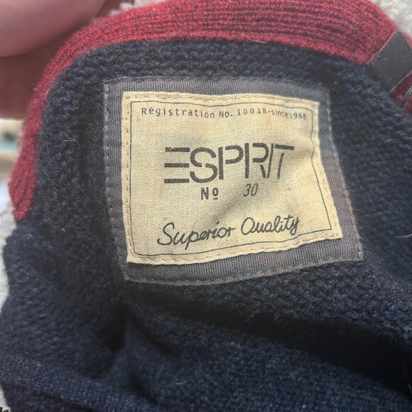 Vtg Esprit Men's Lambswool Hoodie Full Zip Navy Sz L Pockets Cozy Cabincore Ski - Picture 4 of 9